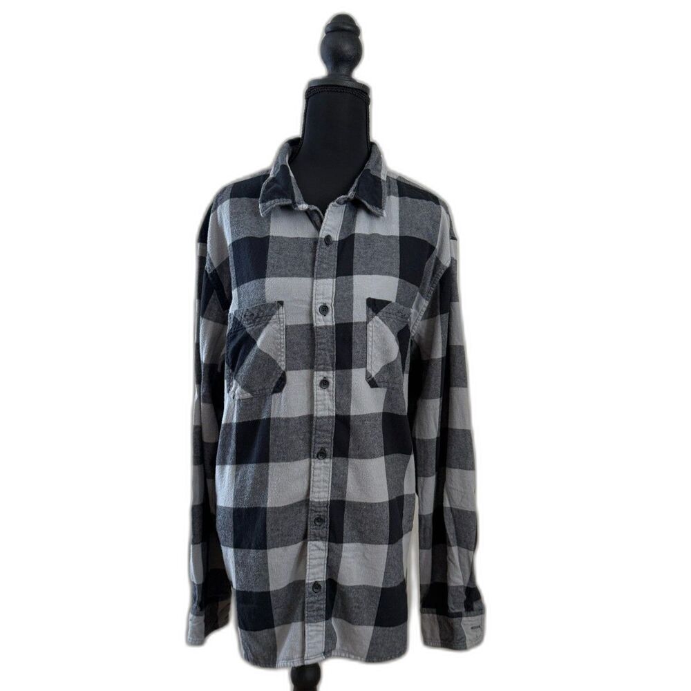 Men's 2XL Black Grey Plaid Urban Pipeline Flannel 100% Cotton
